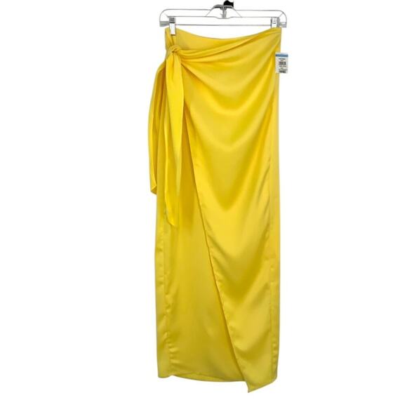 ASOS Something New Gloria High Waist Long Wrap Skirt Yellow Size XS NWOT $112 - Picture 3 of 9